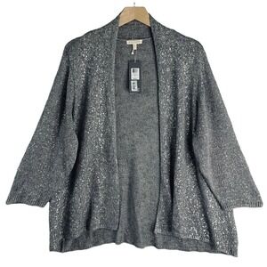 Eileen Fisher Moon Angle Cardigan Womens Size 1X Silver Linen Blend NWT $318